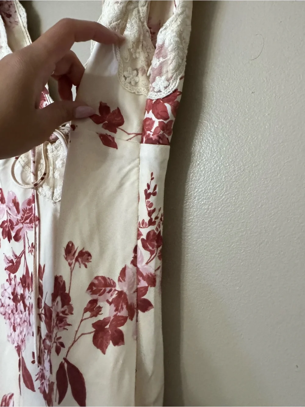 Abercrombie satin Ivory Floral Midi Dress with Mauve Rose Print